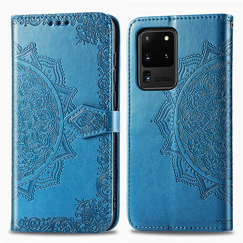 Coque Portefeuille Motif Fantaisie Livre Cuir Etui Clapet pour Samsung Galaxy S20 Ultra 5G Bleu