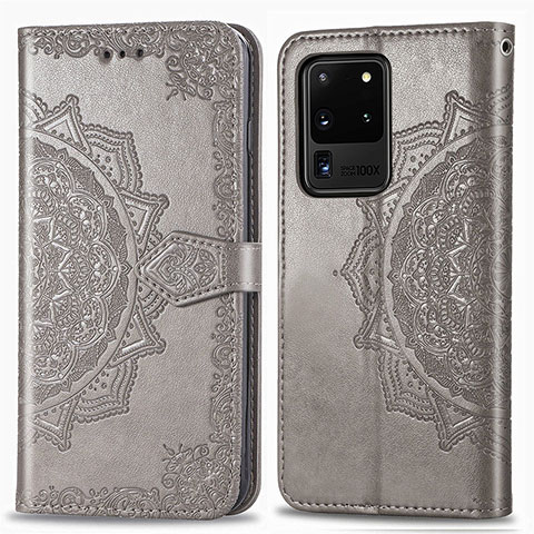 Coque Portefeuille Motif Fantaisie Livre Cuir Etui Clapet pour Samsung Galaxy S20 Ultra 5G Gris