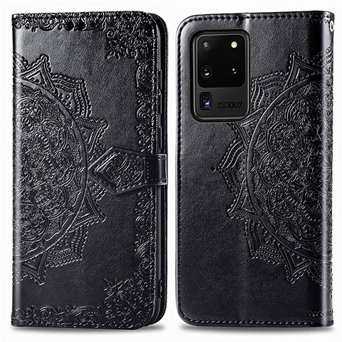 Coque Portefeuille Motif Fantaisie Livre Cuir Etui Clapet pour Samsung Galaxy S20 Ultra 5G Noir