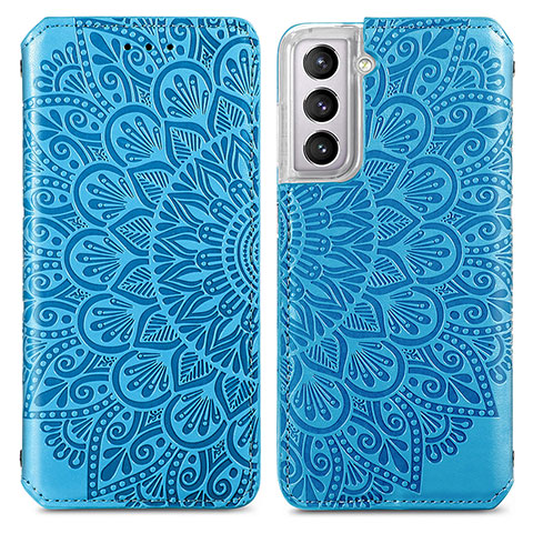 Coque Portefeuille Motif Fantaisie Livre Cuir Etui Clapet pour Samsung Galaxy S21 5G Bleu