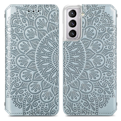 Coque Portefeuille Motif Fantaisie Livre Cuir Etui Clapet pour Samsung Galaxy S21 Plus 5G Gris