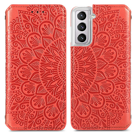 Coque Portefeuille Motif Fantaisie Livre Cuir Etui Clapet pour Samsung Galaxy S21 Plus 5G Rouge