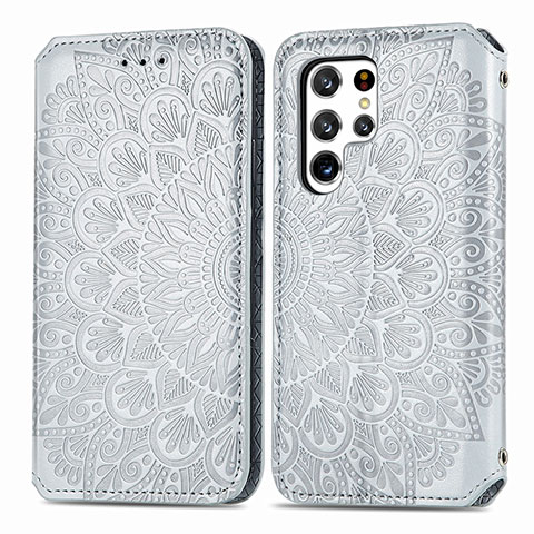 Coque Portefeuille Motif Fantaisie Livre Cuir Etui Clapet pour Samsung Galaxy S21 Ultra 5G Gris