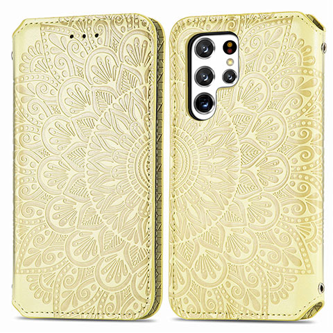 Coque Portefeuille Motif Fantaisie Livre Cuir Etui Clapet pour Samsung Galaxy S21 Ultra 5G Jaune