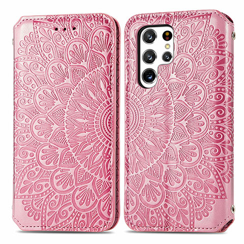 Coque Portefeuille Motif Fantaisie Livre Cuir Etui Clapet pour Samsung Galaxy S21 Ultra 5G Or Rose