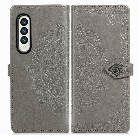 Coque Portefeuille Motif Fantaisie Livre Cuir Etui Clapet pour Samsung Galaxy Z Fold3 5G Gris