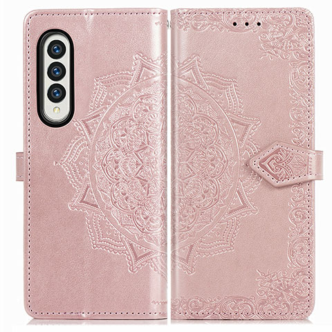 Coque Portefeuille Motif Fantaisie Livre Cuir Etui Clapet pour Samsung Galaxy Z Fold3 5G Or Rose