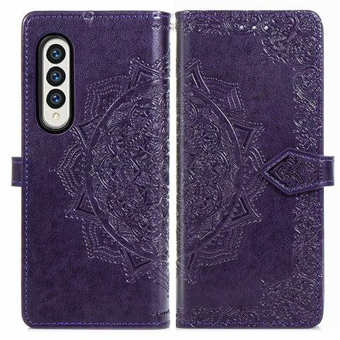 Coque Portefeuille Motif Fantaisie Livre Cuir Etui Clapet pour Samsung Galaxy Z Fold3 5G Violet