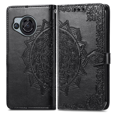 Coque Portefeuille Motif Fantaisie Livre Cuir Etui Clapet pour Sharp Aquos R8 Noir