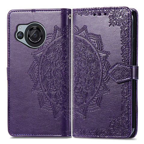 Coque Portefeuille Motif Fantaisie Livre Cuir Etui Clapet pour Sharp Aquos R8 Violet