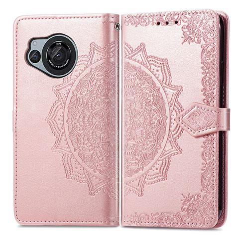 Coque Portefeuille Motif Fantaisie Livre Cuir Etui Clapet pour Sharp Aquos R8s Or Rose