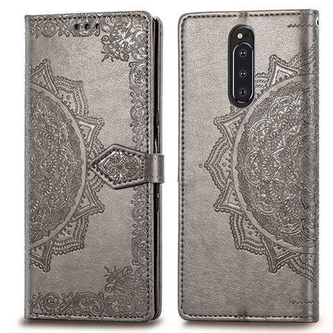 Coque Portefeuille Motif Fantaisie Livre Cuir Etui Clapet pour Sony Xperia 1 Gris