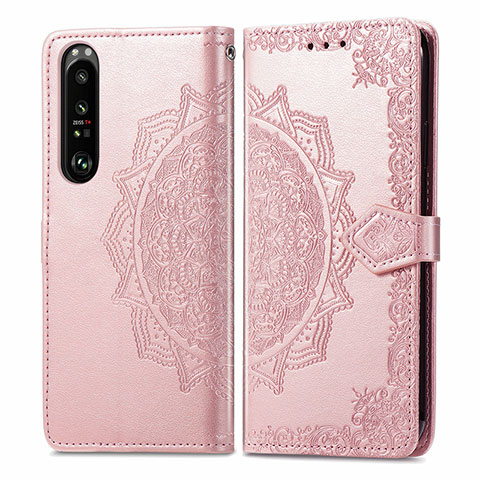 Coque Portefeuille Motif Fantaisie Livre Cuir Etui Clapet pour Sony Xperia 1 III Or Rose