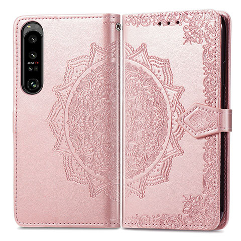 Coque Portefeuille Motif Fantaisie Livre Cuir Etui Clapet pour Sony Xperia 1 IV Or Rose