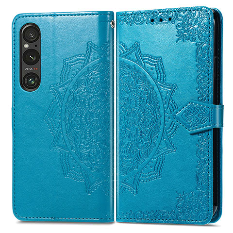 Coque Portefeuille Motif Fantaisie Livre Cuir Etui Clapet pour Sony Xperia 1 V Bleu