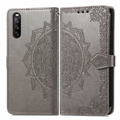 Coque Portefeuille Motif Fantaisie Livre Cuir Etui Clapet pour Sony Xperia 10 III Gris