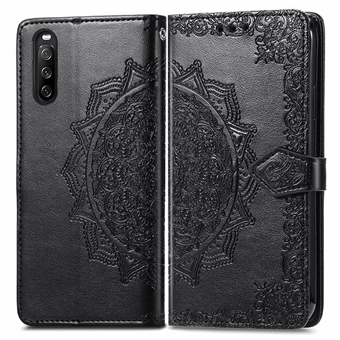 Coque Portefeuille Motif Fantaisie Livre Cuir Etui Clapet pour Sony Xperia 10 III Lite Noir