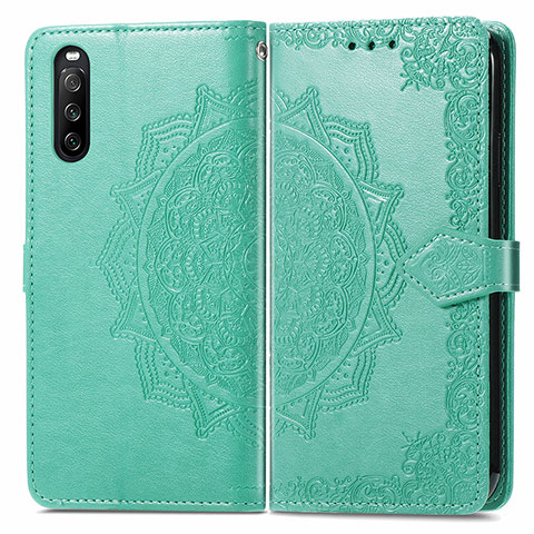 Coque Portefeuille Motif Fantaisie Livre Cuir Etui Clapet pour Sony Xperia 10 III Lite Vert