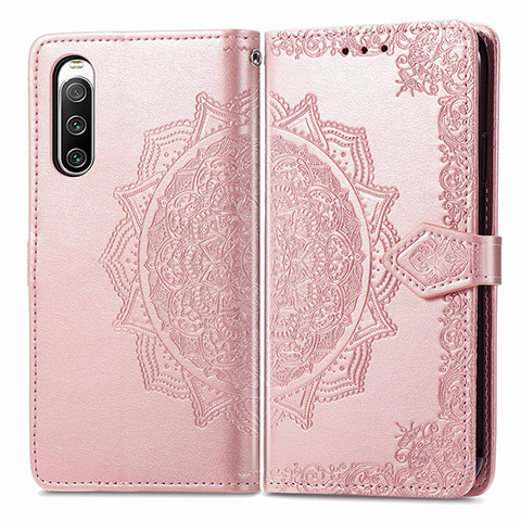 Coque Portefeuille Motif Fantaisie Livre Cuir Etui Clapet pour Sony Xperia 10 IV SO-52C Or Rose