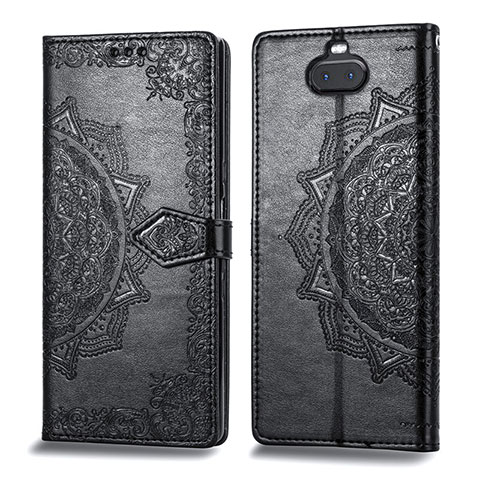 Coque Portefeuille Motif Fantaisie Livre Cuir Etui Clapet pour Sony Xperia 10 Noir