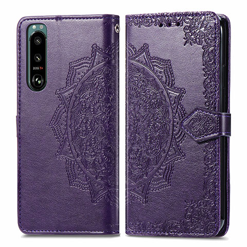 Coque Portefeuille Motif Fantaisie Livre Cuir Etui Clapet pour Sony Xperia 5 III Violet