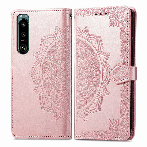 Coque Portefeuille Motif Fantaisie Livre Cuir Etui Clapet pour Sony Xperia 5 IV Or Rose