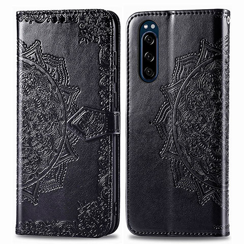 Coque Portefeuille Motif Fantaisie Livre Cuir Etui Clapet pour Sony Xperia 5 Noir