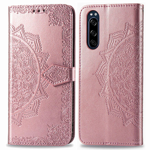 Coque Portefeuille Motif Fantaisie Livre Cuir Etui Clapet pour Sony Xperia 5 Or Rose