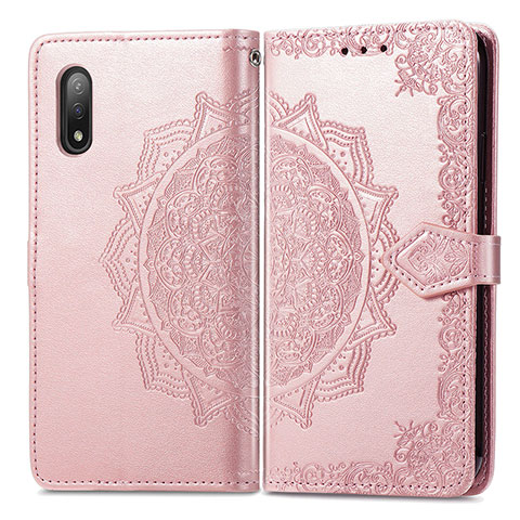 Coque Portefeuille Motif Fantaisie Livre Cuir Etui Clapet pour Sony Xperia Ace II Or Rose