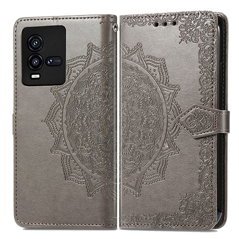 Coque Portefeuille Motif Fantaisie Livre Cuir Etui Clapet pour Vivo iQOO 10 5G Gris