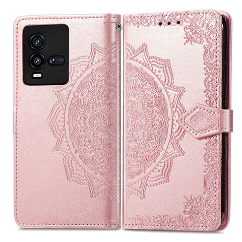 Coque Portefeuille Motif Fantaisie Livre Cuir Etui Clapet pour Vivo iQOO 10 5G Or Rose