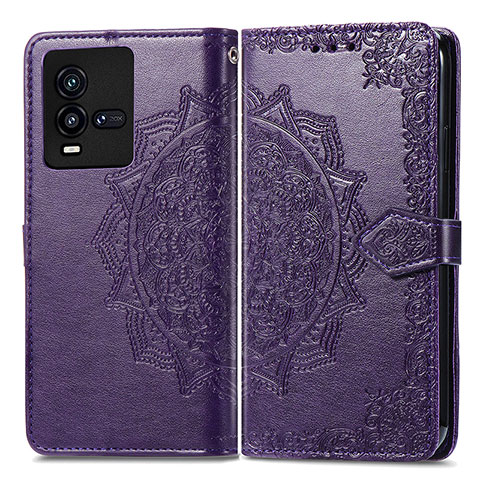 Coque Portefeuille Motif Fantaisie Livre Cuir Etui Clapet pour Vivo iQOO 10 5G Violet