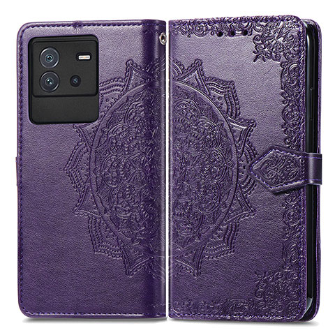 Coque Portefeuille Motif Fantaisie Livre Cuir Etui Clapet pour Vivo iQOO Neo6 5G Violet