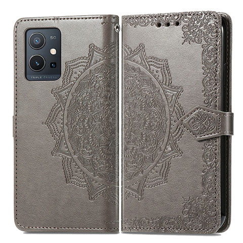 Coque Portefeuille Motif Fantaisie Livre Cuir Etui Clapet pour Vivo iQOO Z6 5G Gris