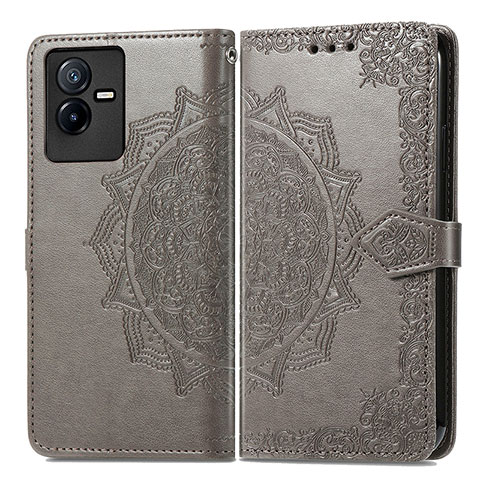 Coque Portefeuille Motif Fantaisie Livre Cuir Etui Clapet pour Vivo iQOO Z6x Gris