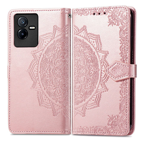 Coque Portefeuille Motif Fantaisie Livre Cuir Etui Clapet pour Vivo iQOO Z6x Or Rose