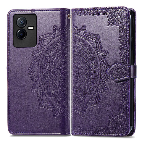 Coque Portefeuille Motif Fantaisie Livre Cuir Etui Clapet pour Vivo iQOO Z6x Violet