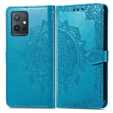 Coque Portefeuille Motif Fantaisie Livre Cuir Etui Clapet pour Vivo T1 5G India Bleu