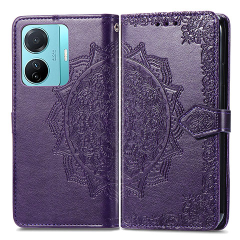 Coque Portefeuille Motif Fantaisie Livre Cuir Etui Clapet pour Vivo T1 Pro 5G Violet