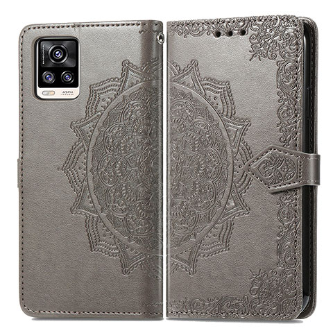 Coque Portefeuille Motif Fantaisie Livre Cuir Etui Clapet pour Vivo V20 Gris