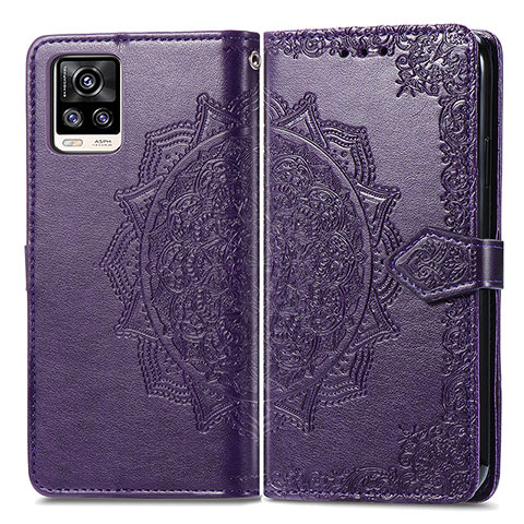 Coque Portefeuille Motif Fantaisie Livre Cuir Etui Clapet pour Vivo V20 Violet