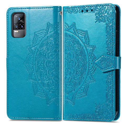 Coque Portefeuille Motif Fantaisie Livre Cuir Etui Clapet pour Vivo V21e 4G Bleu