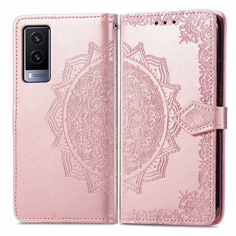 Coque Portefeuille Motif Fantaisie Livre Cuir Etui Clapet pour Vivo V21e 5G Or Rose