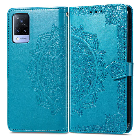 Coque Portefeuille Motif Fantaisie Livre Cuir Etui Clapet pour Vivo V21s 5G Bleu