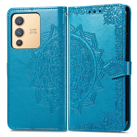 Coque Portefeuille Motif Fantaisie Livre Cuir Etui Clapet pour Vivo V23 5G Bleu