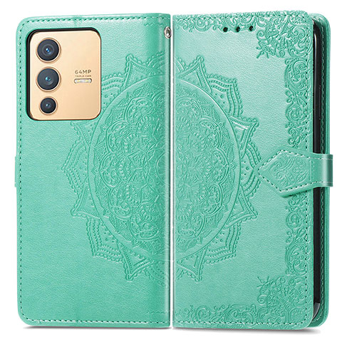 Coque Portefeuille Motif Fantaisie Livre Cuir Etui Clapet pour Vivo V23 5G Vert