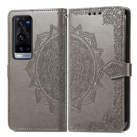 Coque Portefeuille Motif Fantaisie Livre Cuir Etui Clapet pour Vivo X60 Pro+ Plus 5G Gris