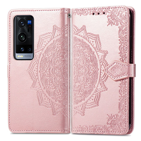 Coque Portefeuille Motif Fantaisie Livre Cuir Etui Clapet pour Vivo X60 Pro+ Plus 5G Or Rose