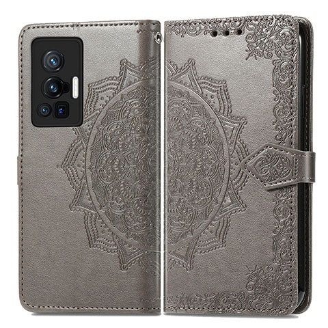 Coque Portefeuille Motif Fantaisie Livre Cuir Etui Clapet pour Vivo X70 Pro 5G Gris