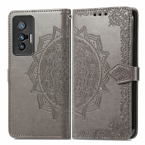 Coque Portefeuille Motif Fantaisie Livre Cuir Etui Clapet pour Vivo X70t Gris